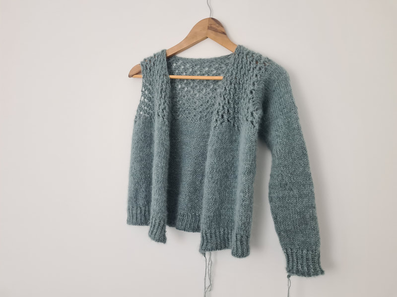 Work in progress - Brocken Cardigan by Littletheorem Knits. A cosy cardi with delicate lace at the shoulders.