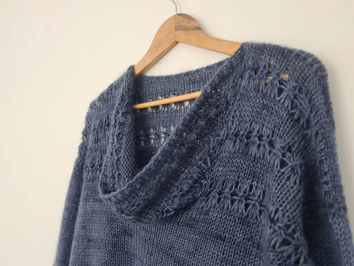 Drapey cowl neck sweater in navy cashmere
