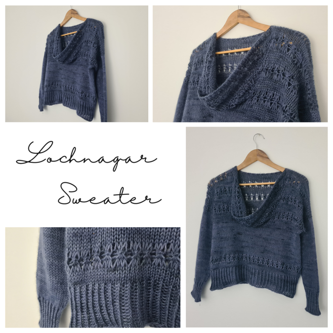 Aran weight, cowl neck lace sweater knitting pattern