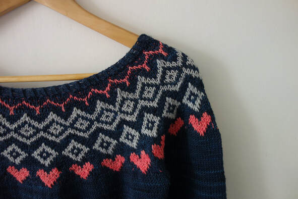 Heart pattern fairisle sweater knitting pattern