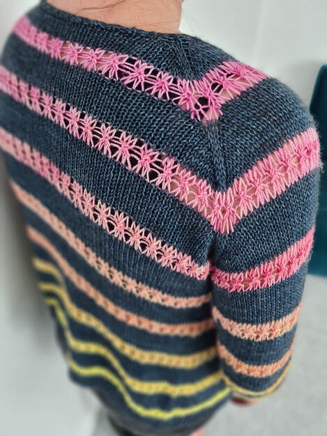 Waterfall front cardigan knitting pattern using miniskeins